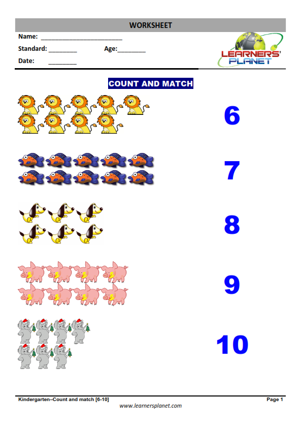 Count upto 10-Worksheet-Count & match-counting worksheets with pictures